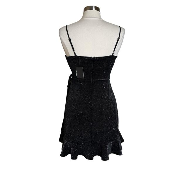 Dress Forum‎ Sleeveless Shimmer Ruffled Wrap Mini Dress Black Womens Small New - Picture 2 of 10